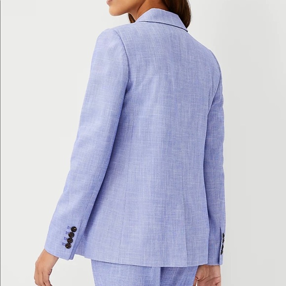 Relaxed double breasted long blazer in cross weave - Picture 2 of 5